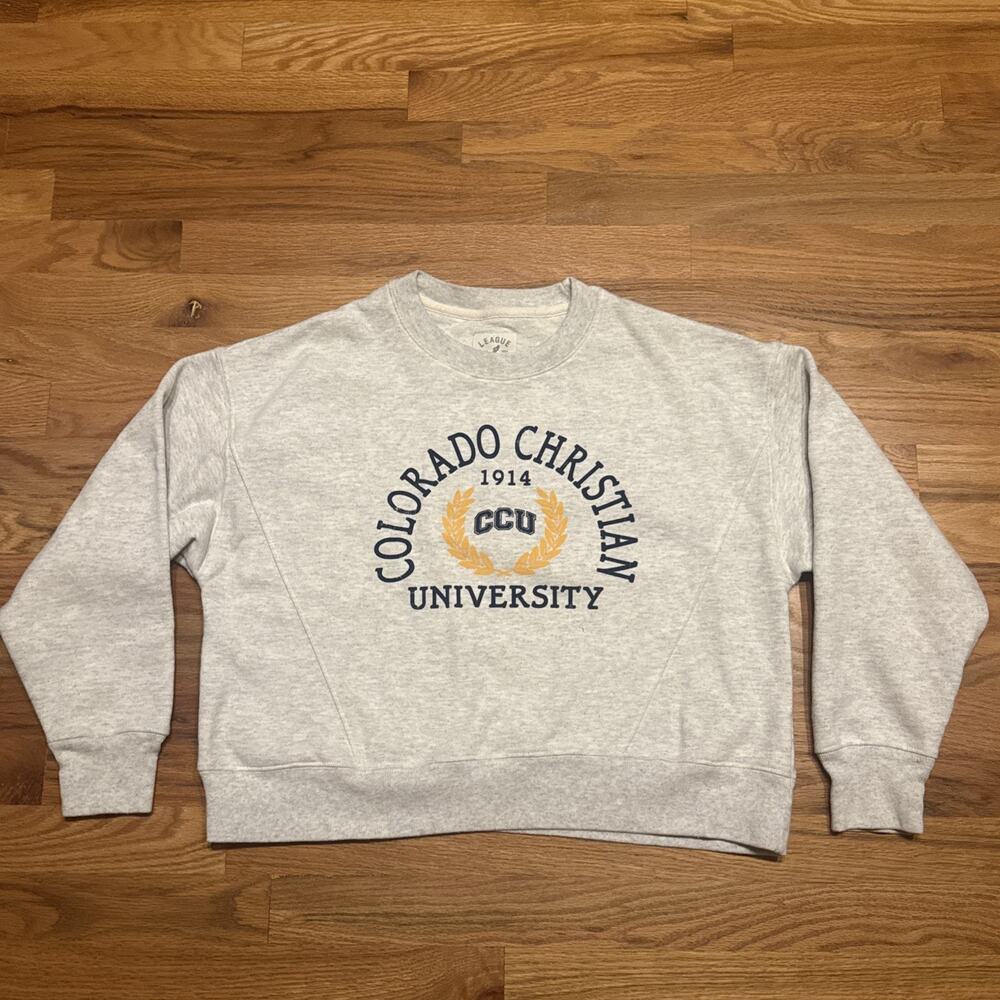 League Colorado Christian University Crewneck Sweatshirt Ladies Small Gray